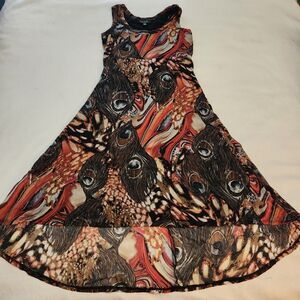 Vintage Y2k Karen Kane Mesh Midi Sun Dress Peacock Boho Sz S